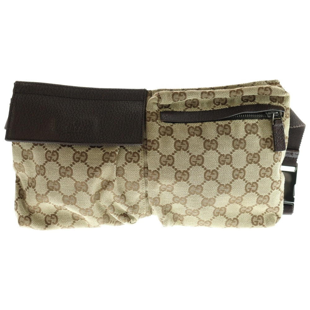 GUCCI(グッチ) GGキャンバス ウエストポーチ ボディバッグ ショルダーバッグ ブラウン×ベージュ シルバー金具 キャンバス×レザー 28566