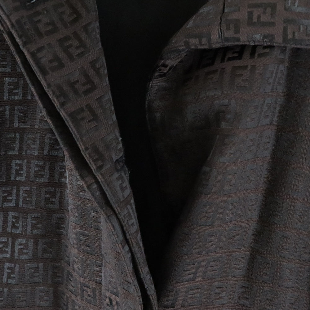 FENDI(フェンディ) ズッカ総柄 ジャガード スタンドカラー ロング コート ブラウン