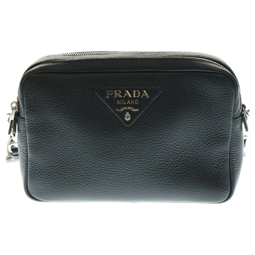 PRADA(プラダ) ヴィッテロダイノ ショルダーバック ポーチ ブラック シルバー金具 レザー 1BH082