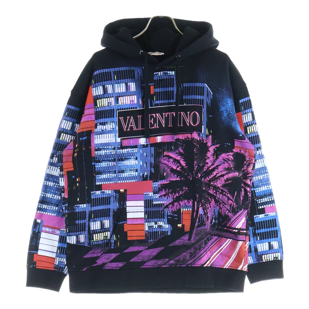 VALENTINO(ヴァレンティノ) Electric City Printed hoodie エレクトリック シティ ロゴプリント プルオーバー スウェットパーカー フーディー ブラック XV3MF18185D