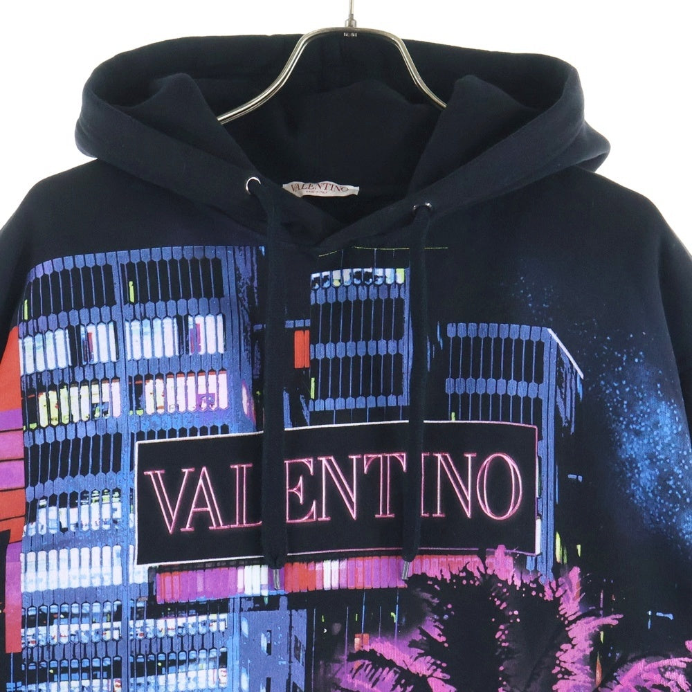 VALENTINO(ヴァレンティノ) Electric City Printed hoodie エレクトリック シティ ロゴプリント プルオーバー スウェットパーカー フーディー ブラック XV3MF18185D