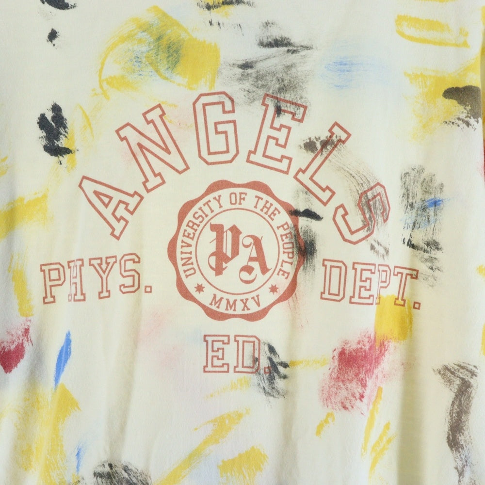 Palm Angels(パームエンジェルス) 22SS Paint Effect College Crewneck T-Shirt ペイント加工 カレッジロゴプリント クルーネック 半袖Tシャツ カットソー ベージュ PMAA072S22JER002