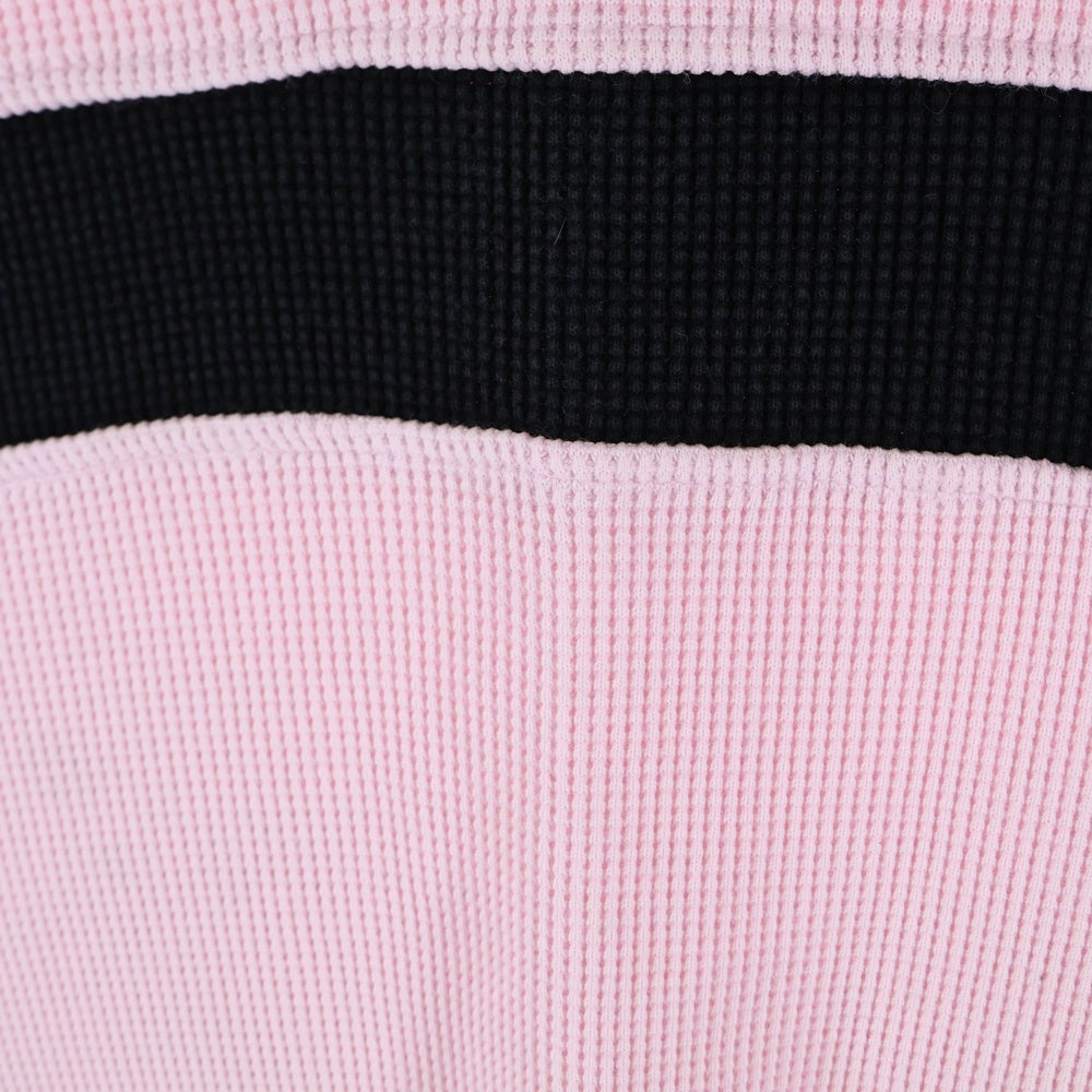 SUPREME(シュプリーム) 18AW Panel Stripe Waffle Thermal ロゴ刺繍 パネルストライプ ワッフル サーマル クルーネック ロングスリーブ 長袖Tシャツ カットソー ピンク/ブラック