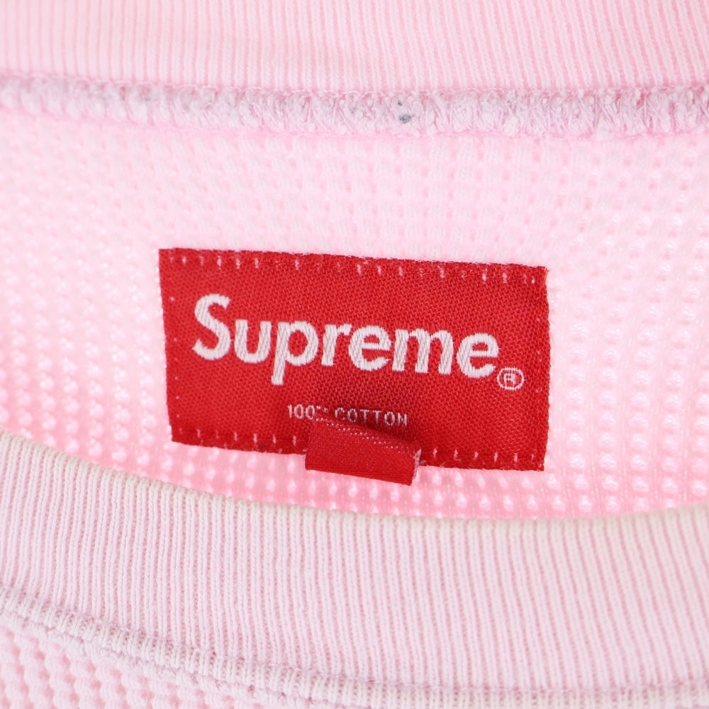 SUPREME(シュプリーム) 18AW Panel Stripe Waffle Thermal ロゴ刺繍 パネルストライプ ワッフル サーマル クルーネック ロングスリーブ 長袖Tシャツ カットソー ピンク/ブラック