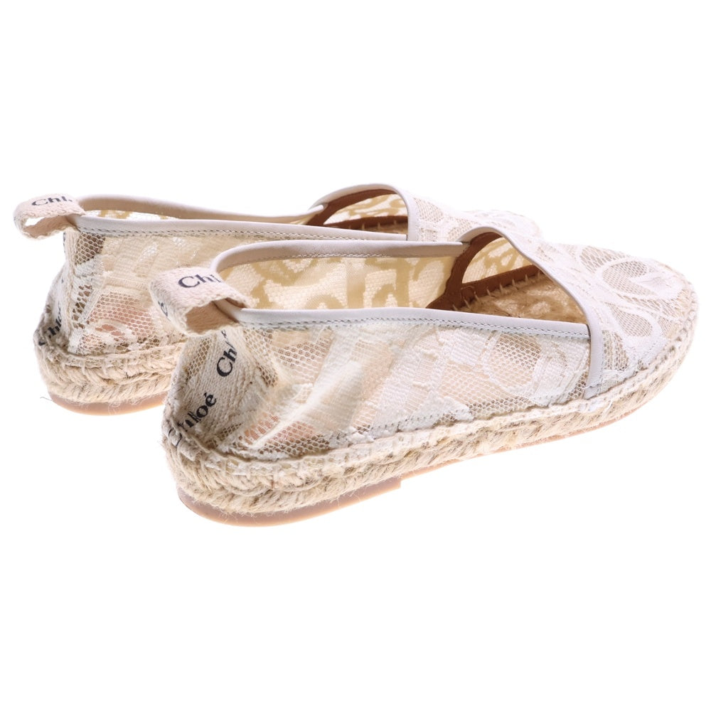 Chloe(クロエ) ロゴ レース柄 エスパドリーユ レザー フラットシューズ ホワイト レディース