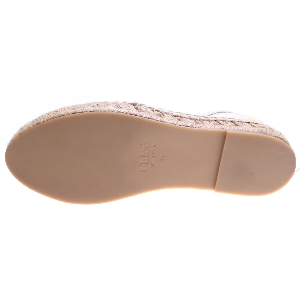 Chloe(クロエ) ロゴ レース柄 エスパドリーユ レザー フラットシューズ ホワイト レディース