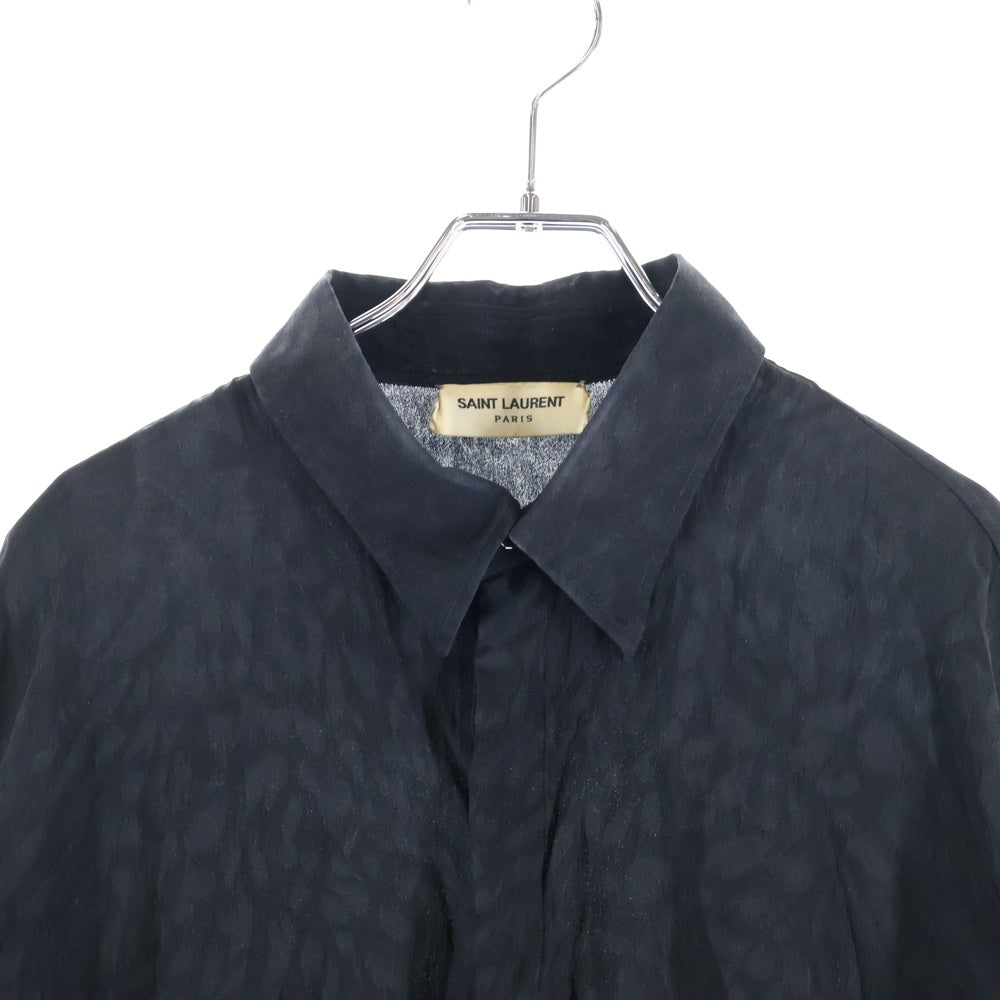 SAINT LAURENT PARIS(サンローランパリ) 22SS レオパード総柄 シルク ロングスリーブ 長袖シャツ ブラック 705698