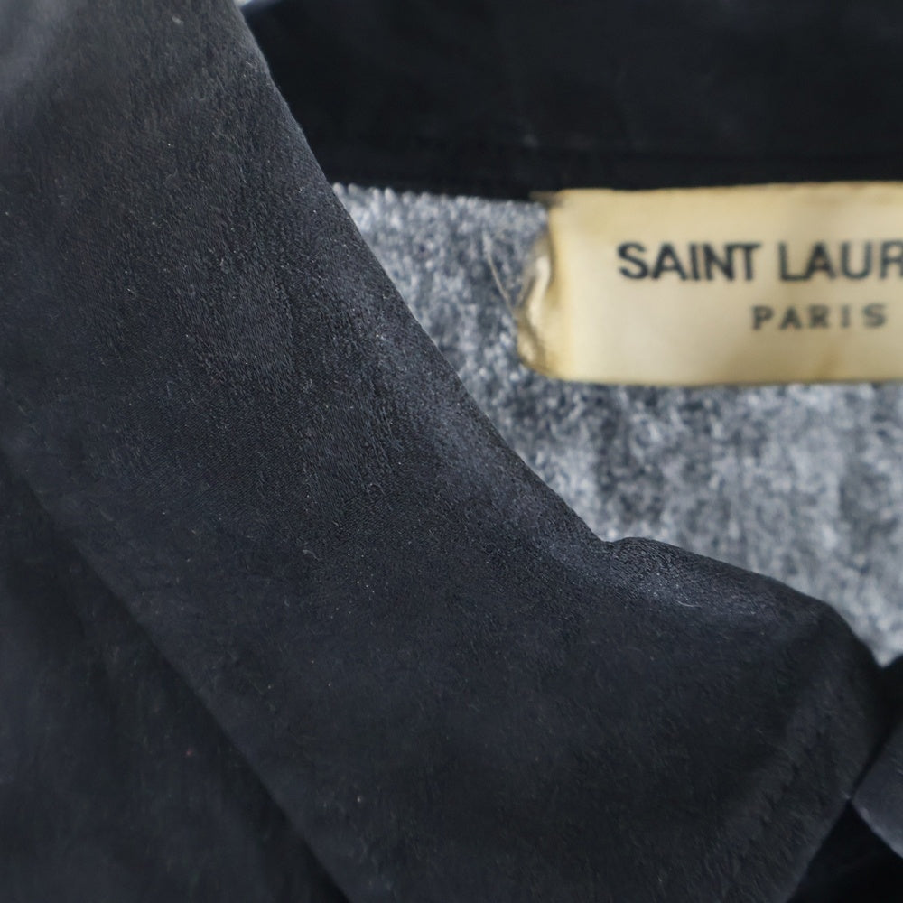 SAINT LAURENT PARIS(サンローランパリ) 22SS レオパード総柄 シルク ロングスリーブ 長袖シャツ ブラック 705698