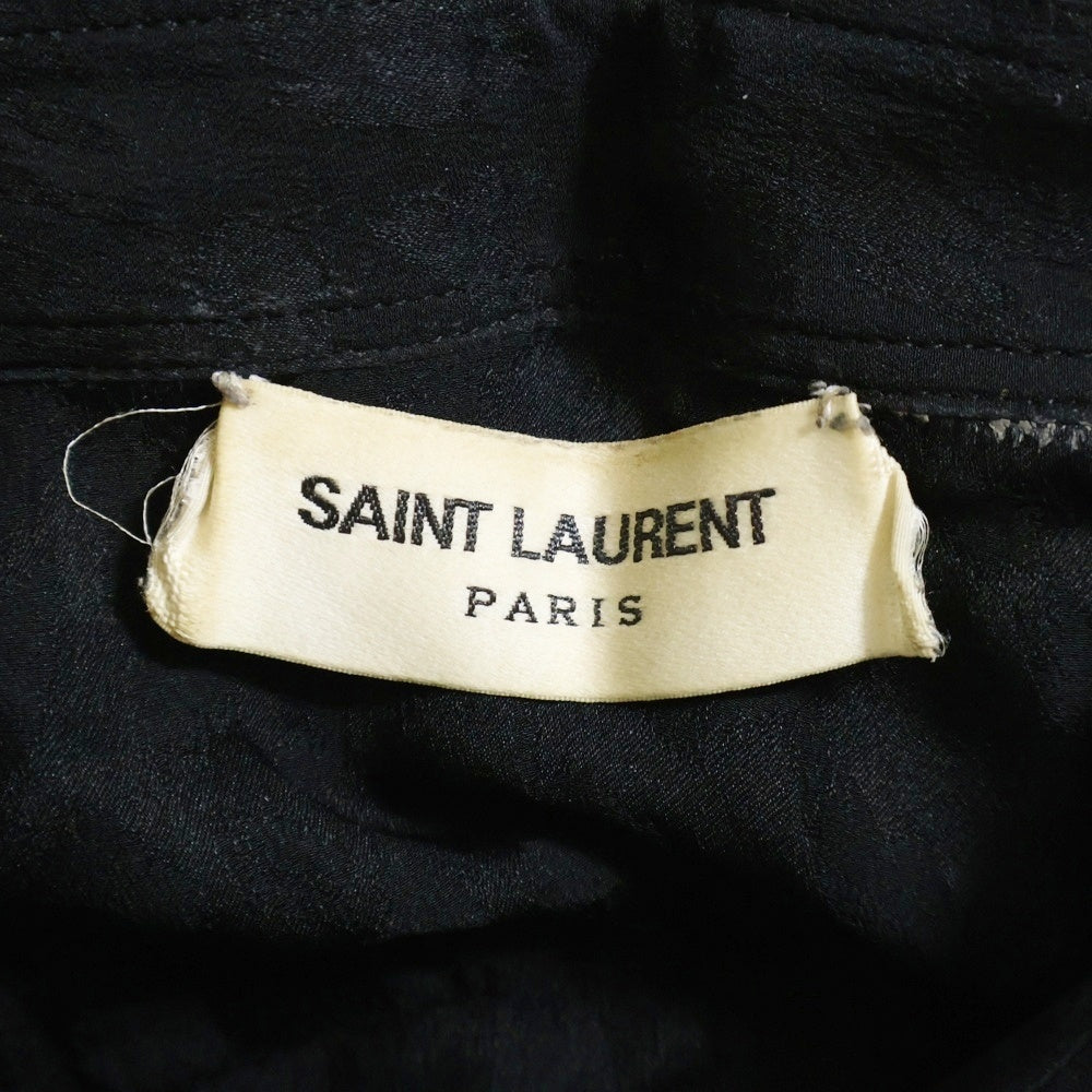 SAINT LAURENT PARIS(サンローランパリ) 22SS レオパード総柄 シルク ロングスリーブ 長袖シャツ ブラック 705698