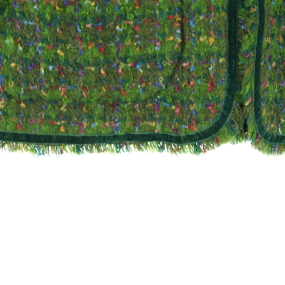 CHANEL(シャネル) ココマークボタン ウールツイード ベロア カットオフ ノーカラー ジャケット グリーン レディース 91600