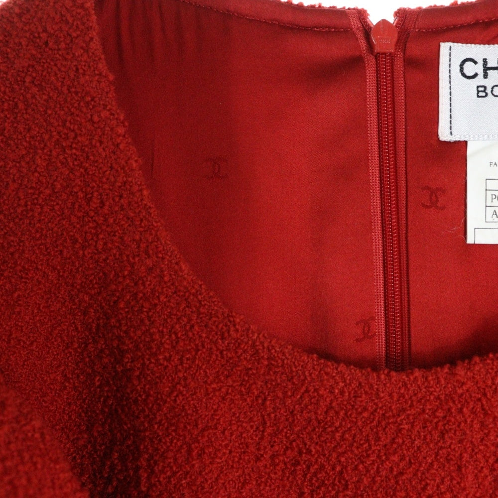 CHANEL(シャネル) ココマーク セットアップ ウールツイード ボタンレス ロング テーラードジャケット ノースリーブ ロング ワンピース レッド レディース P05828V04334