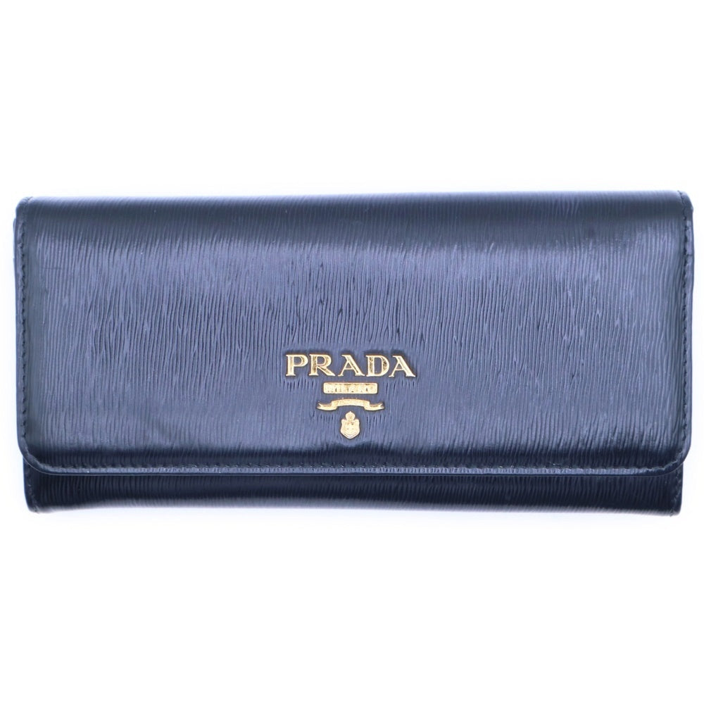 PRADA(プラダ) ロゴプレート ヴィッテロ レザー ロングウォレット 長財布 ゴールド金具 ブラック 1MH132