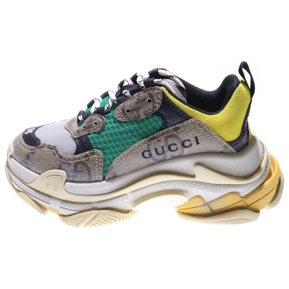 BALENCIAGA(バレンシアガ) ×GUCCI グッチ ザ ハッカープロジェクト Triple S GGスプリーム ローカット ダッドシューズ スニーカー ベージュ/グリーン レディース 677193