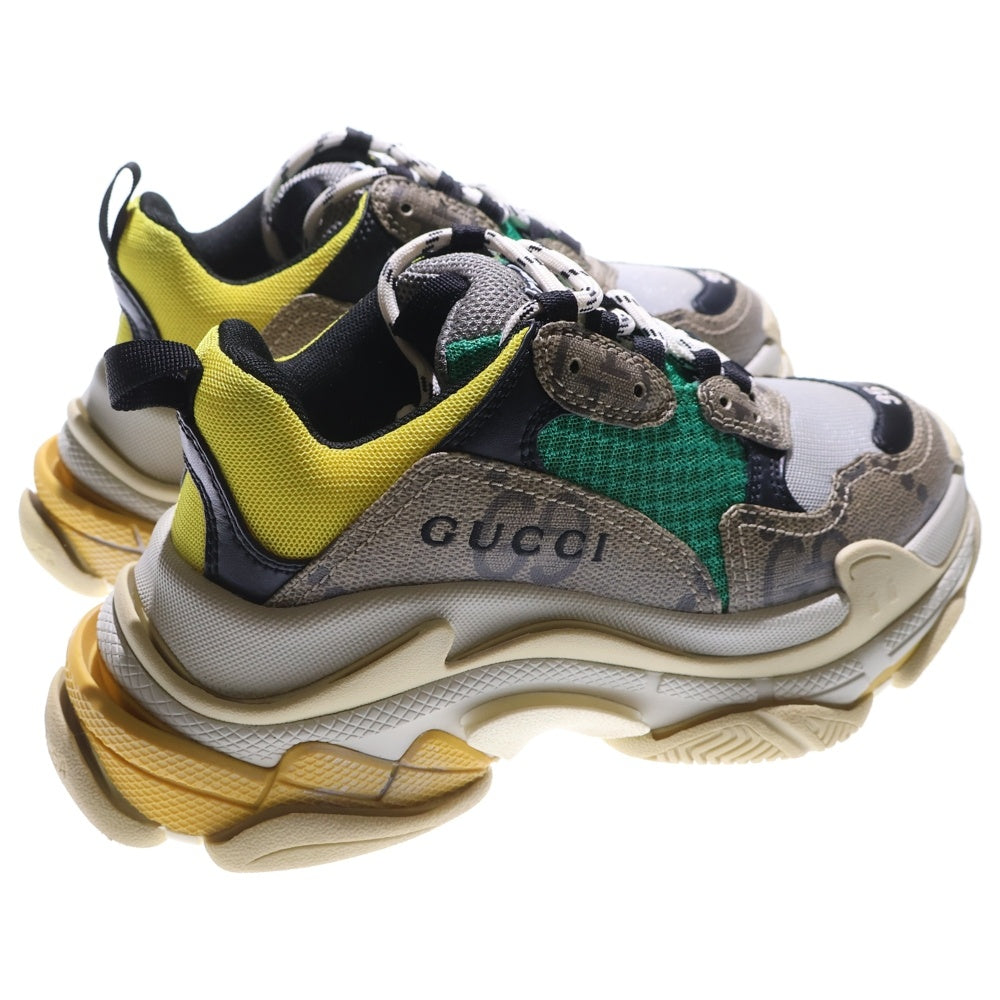 BALENCIAGA(バレンシアガ) ×GUCCI グッチ ザ ハッカープロジェクト Triple S GGスプリーム ローカット ダッドシューズ スニーカー ベージュ/グリーン レディース 677193