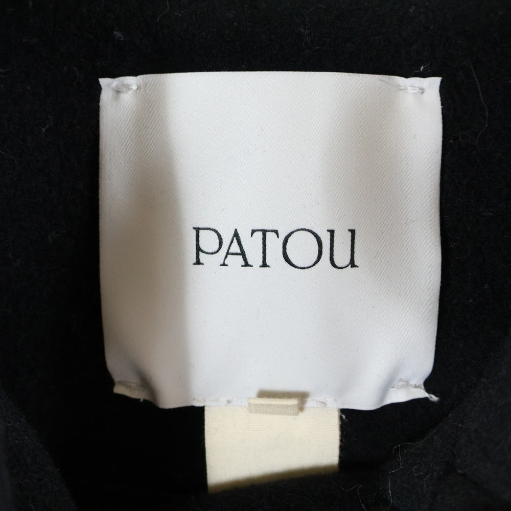 PATOU(パトゥー) ゴールドボタン クロップド ショート丈 ウール リブニット切り替え メルトン コート ジャケット ブラック レディース 24A-C0023-0183