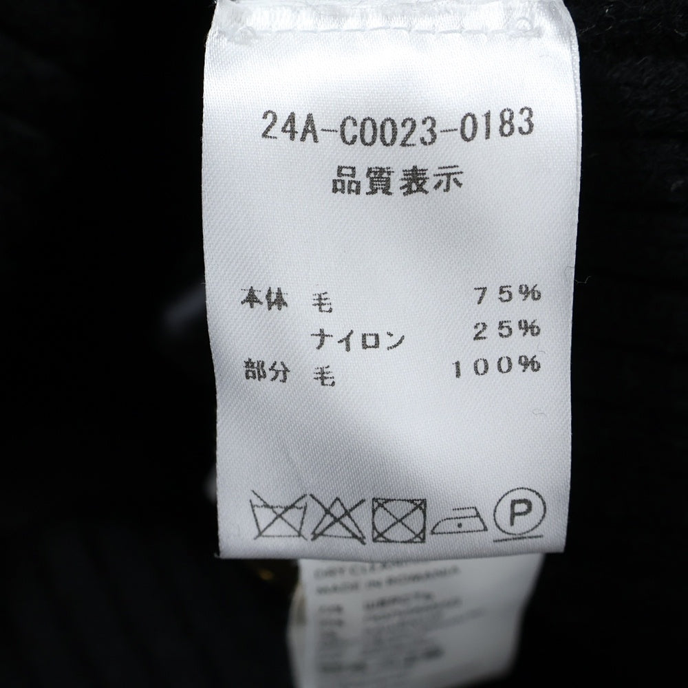 PATOU(パトゥー) ゴールドボタン クロップド ショート丈 ウール リブニット切り替え メルトン コート ジャケット ブラック レディース 24A-C0023-0183