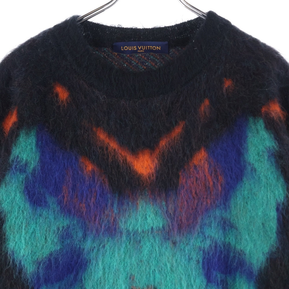 LOUIS VUITTON(ルイヴィトン) 23SS バタフライ ジャガード モヘア クルーネック プルオーバー 長袖ニット セーター ブラック/グリーン RM231M NE5 HON11W