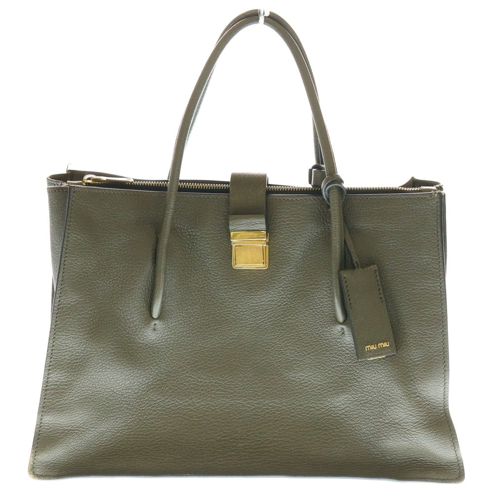 miumiu(ミュウミュウ) マドラスレザー トートバッグ ハンドバッグ グリーン カーキ レザー ゴールド金具