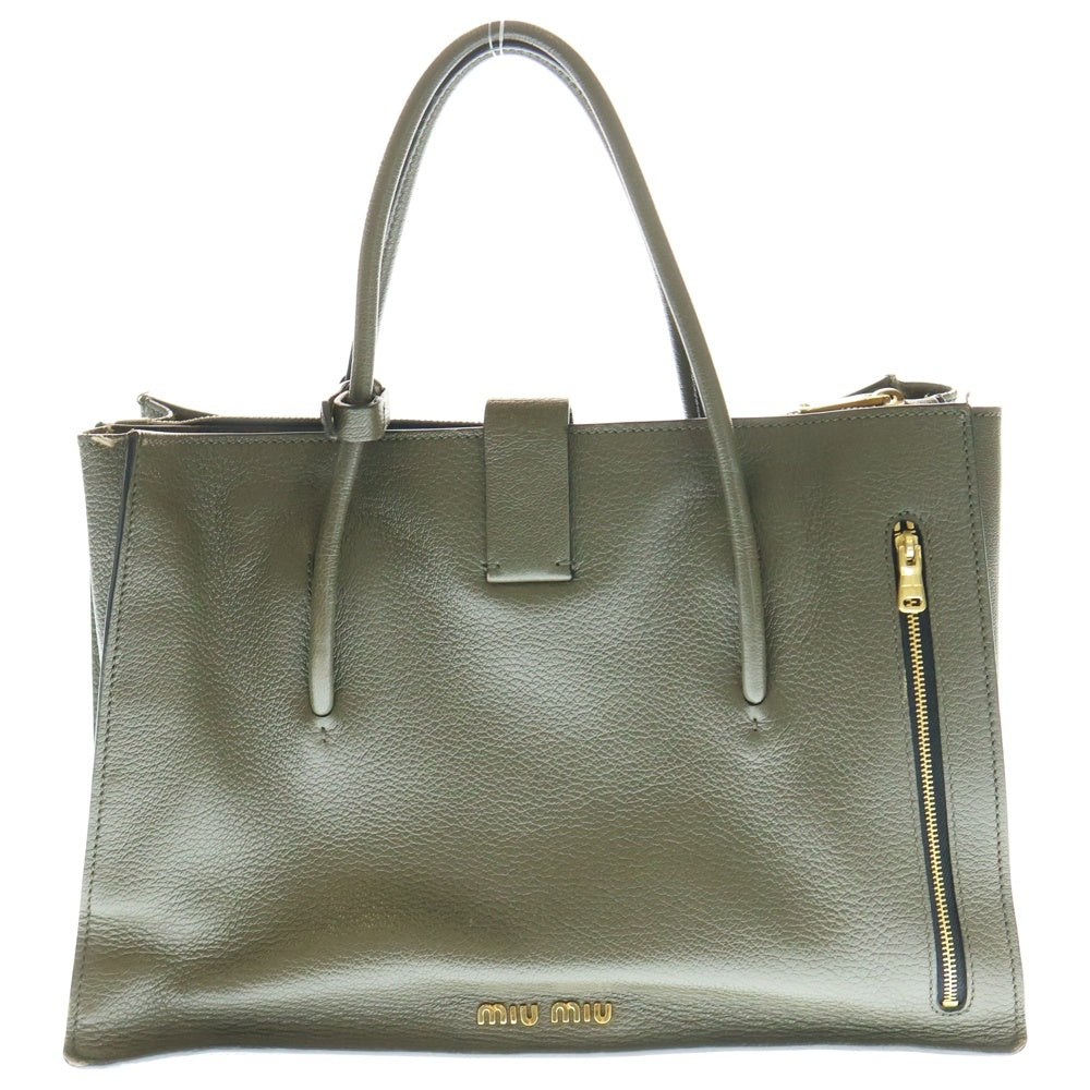 miumiu(ミュウミュウ) マドラスレザー トートバッグ ハンドバッグ グリーン カーキ レザー ゴールド金具