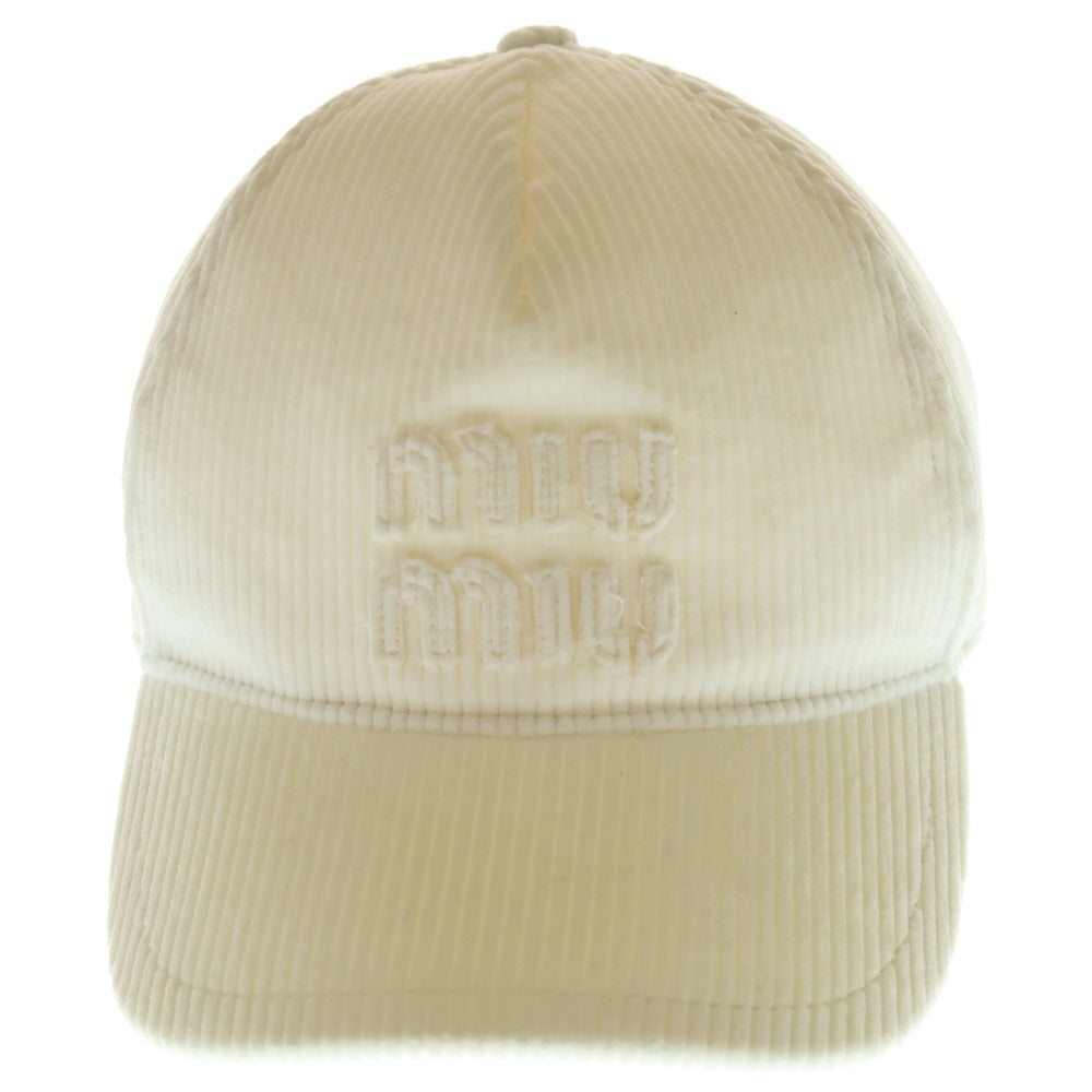 miumiu(ミュウミュウ) ロゴ キャップ ホワイト コーデユロイ レディース