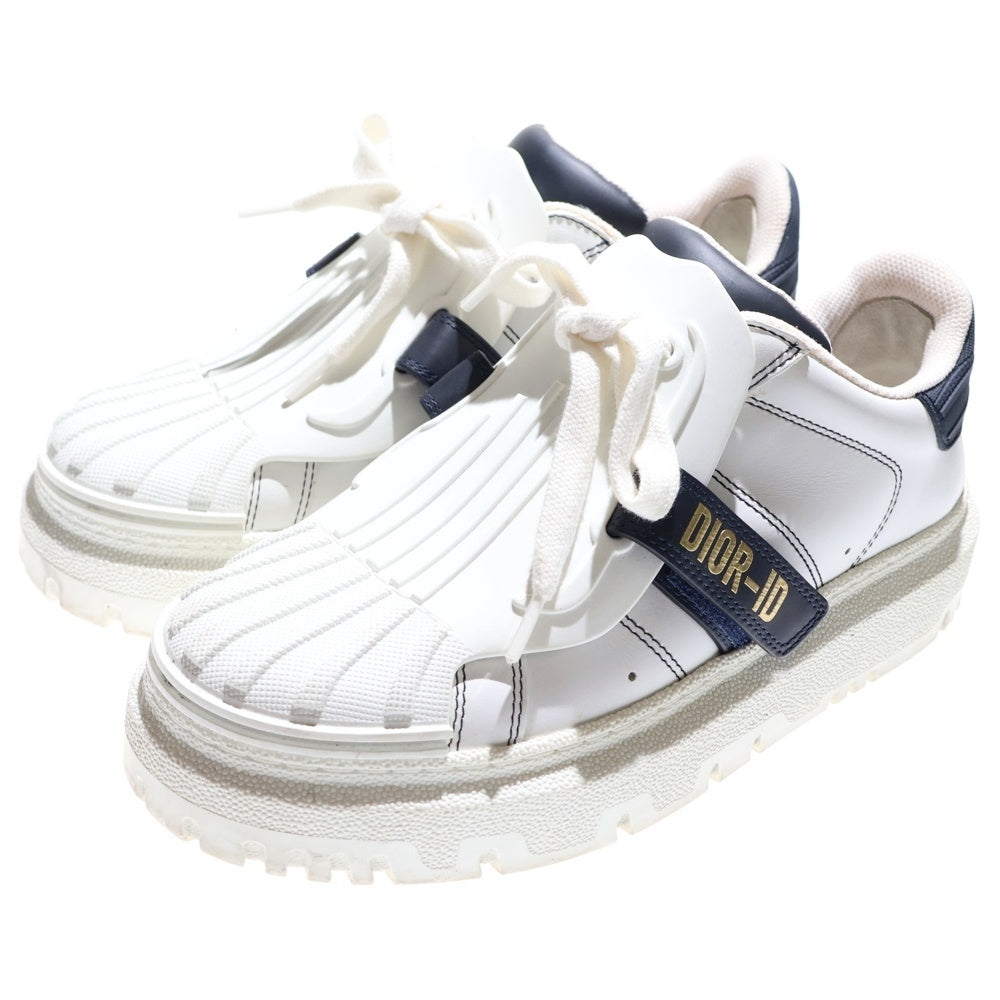 Christian Dior(クリスチャンディオール) DIOR-ID レザー ラバー レースアップ ベルクロ ロゴ ローカットシューズ スニーカー ホワイト/ネイビー レディース