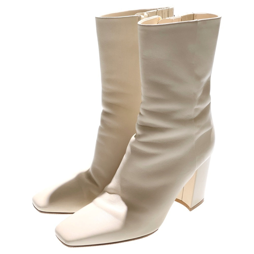 VALENTINO(ヴァレンティノ) ロックスタッズ スクエアトゥ サイドジップ レザー ヒール ショートブーツ シューズ ベージュ レディース