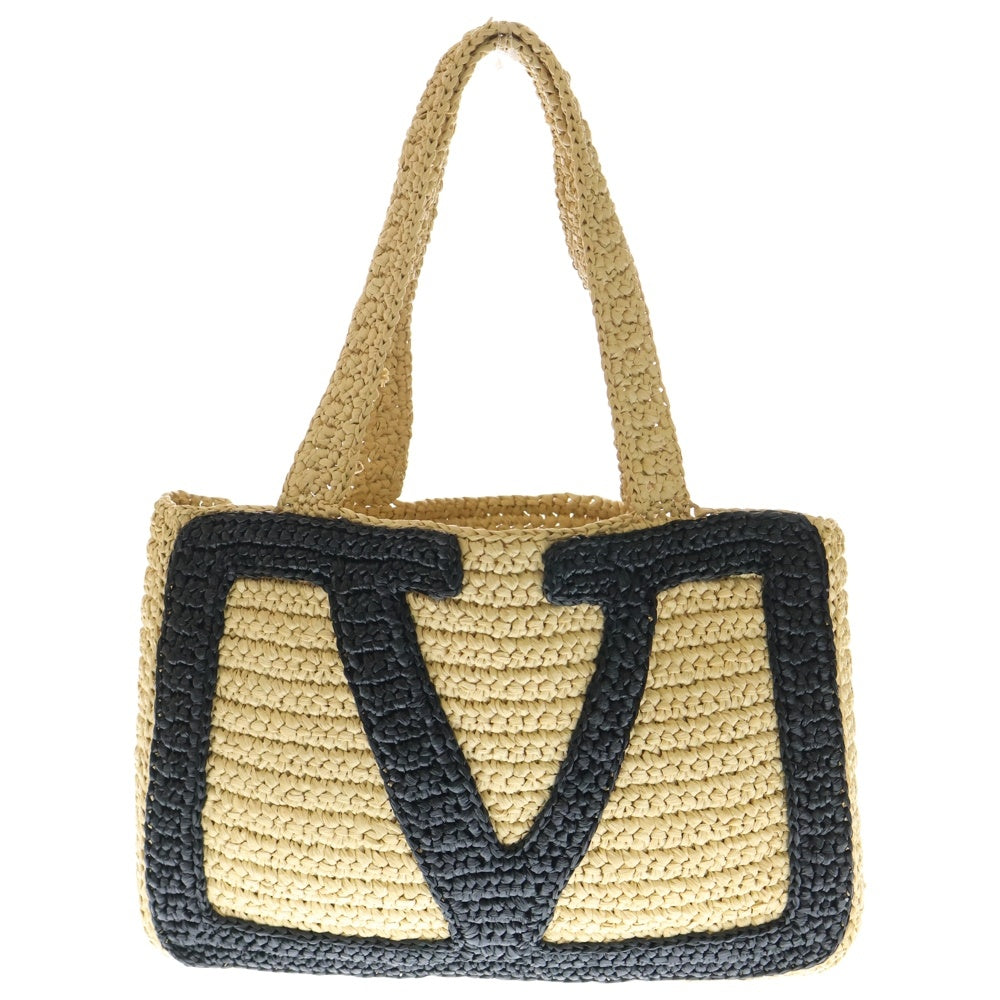 VALENTINO(ヴァレンティノ) ガラヴァーニ ヴィヴィアスーパースター スーパートートバッグ ハンドバッグ カゴバッグ ベージュ×ブラック ラフィア