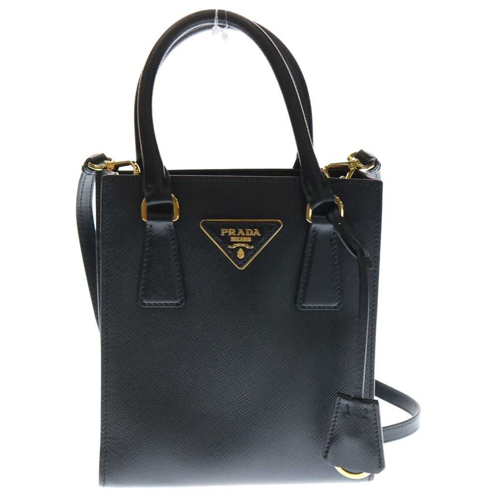 PRADA(プラダ) サフィアーノ ミニ 2WAYバッグ トートバック ショルダーバッグ ブラック レザー 1BA358 ゴールド金具 レディース