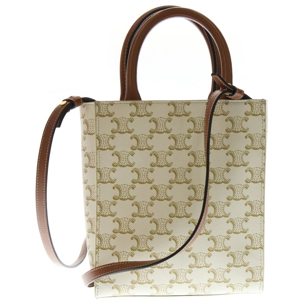 CELINE(セリーヌ) バーティカルカバ ミニ 2WAYバッグ ハンドバッグ ショルダーバッグ ホワイト×ブラウン レザー×PVC ゴールド金具