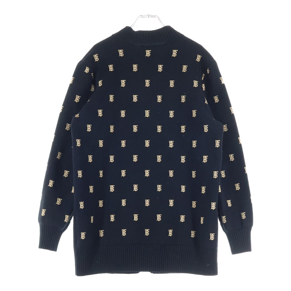 BURBERRY(バーバリー) TBロゴ ジャガード 総柄 カシミヤ混 ウール 長袖 ニット カーディガン ブラック/ベージュ 8021033