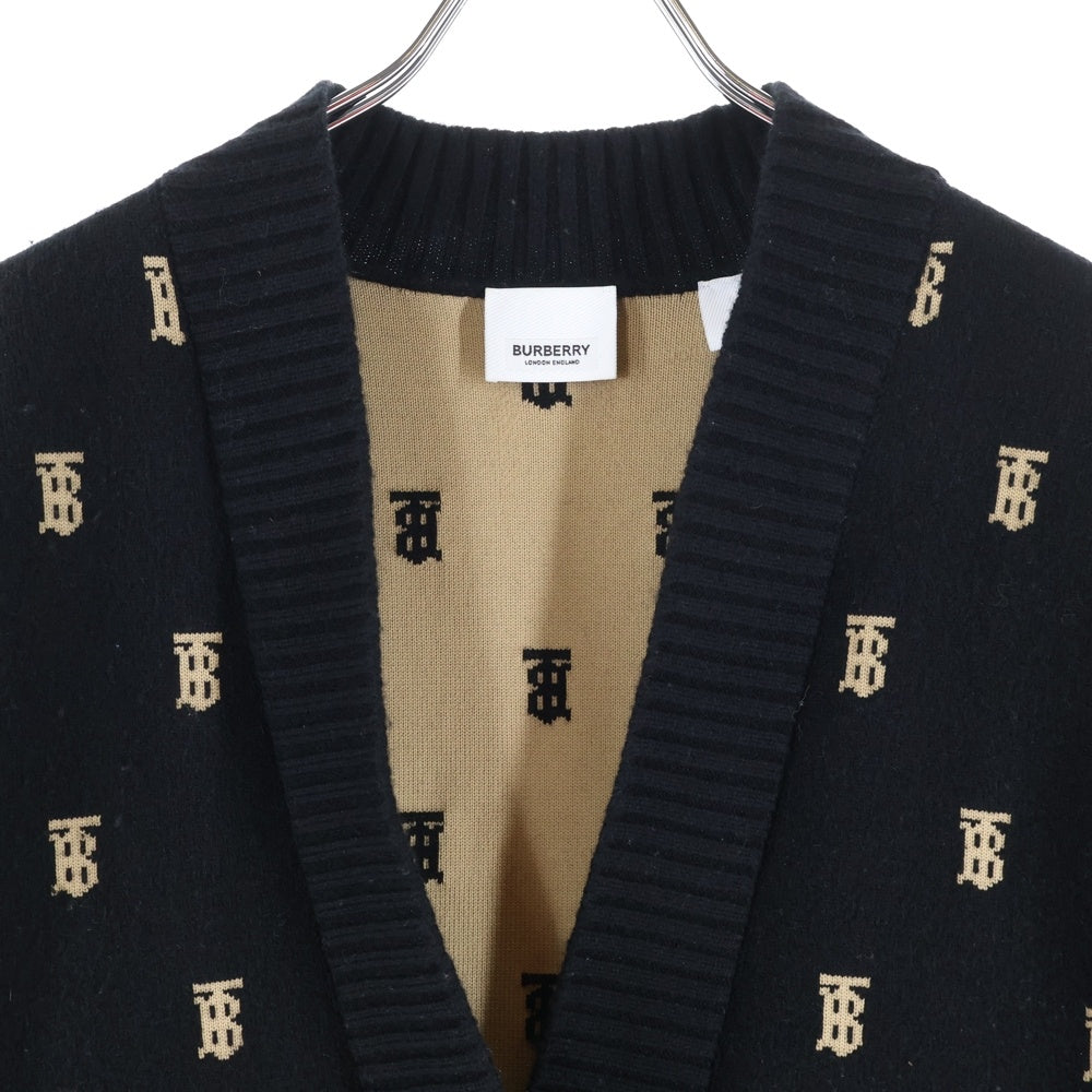 BURBERRY(バーバリー) TBロゴ ジャガード 総柄 カシミヤ混 ウール 長袖 ニット カーディガン ブラック/ベージュ 8021033