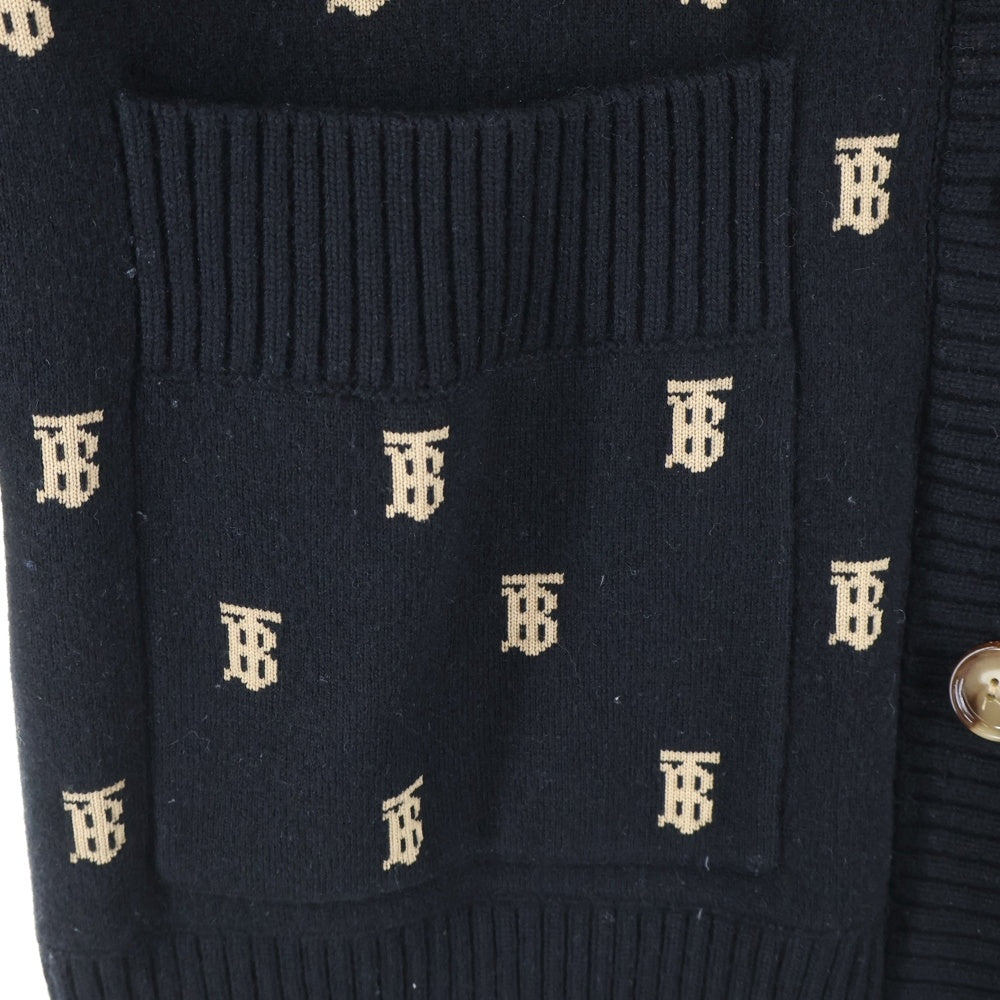 BURBERRY(バーバリー) TBロゴ ジャガード 総柄 カシミヤ混 ウール 長袖 ニット カーディガン ブラック/ベージュ 8021033