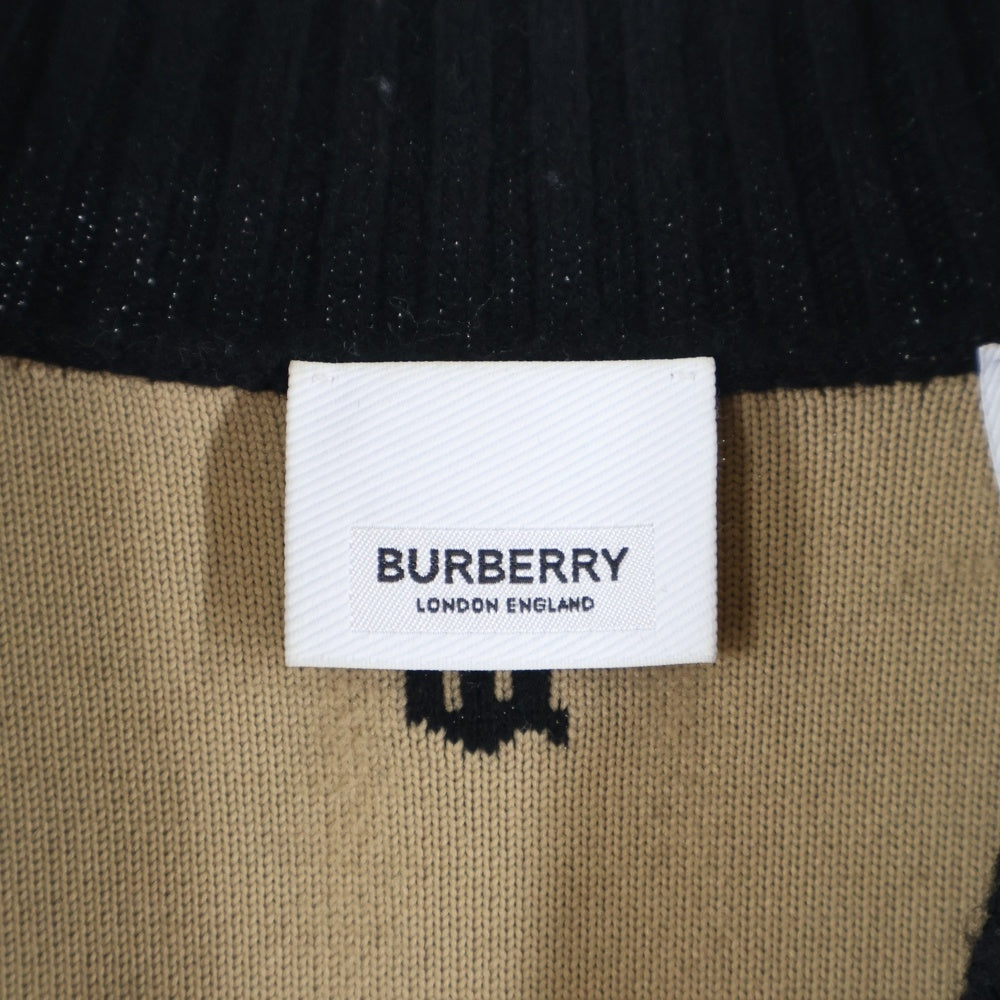BURBERRY(バーバリー) TBロゴ ジャガード 総柄 カシミヤ混 ウール 長袖 ニット カーディガン ブラック/ベージュ 8021033