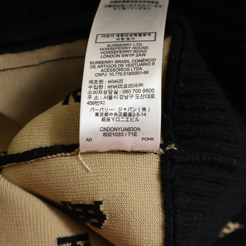 BURBERRY(バーバリー) TBロゴ ジャガード 総柄 カシミヤ混 ウール 長袖 ニット カーディガン ブラック/ベージュ 8021033