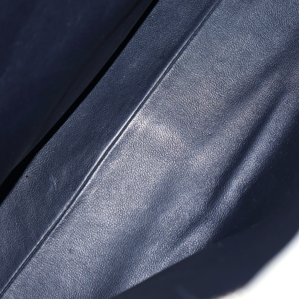 CHANEL(シャネル) マイクロマトラッセ ココマーク レザー切替チェーンキャンバスハンドバッグ ネイビー/ホワイト レディース