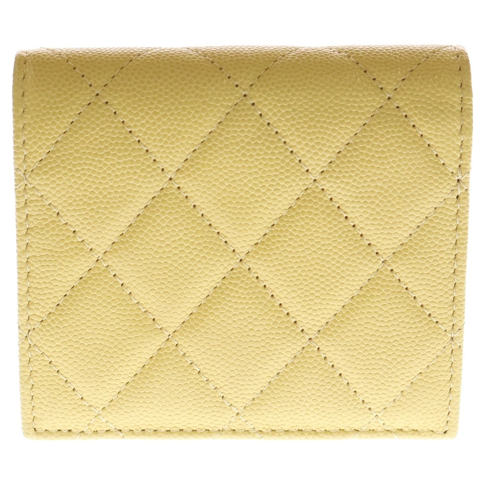 CHANEL(シャネル) スモール フラップ コンパクトウォレット 三つ折り財布 イエロー キャビア ゴールド金具 AP3519 レディース