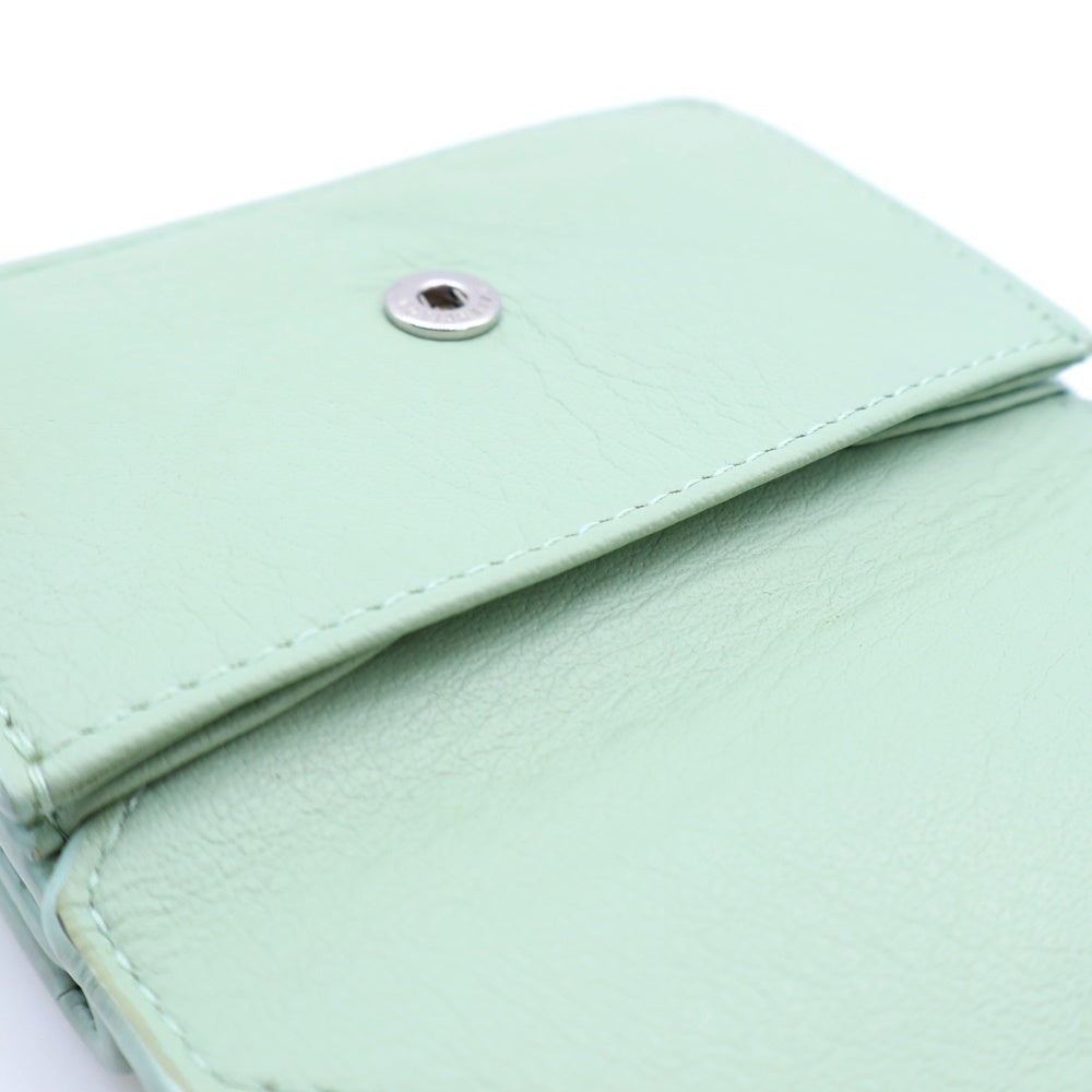 BALENCIAGA(バレンシアガ) ペーパーミニ コンパクトウォレット 三つ折り財布 コインケース ライトグリーン レザー 391446 シルバー金具