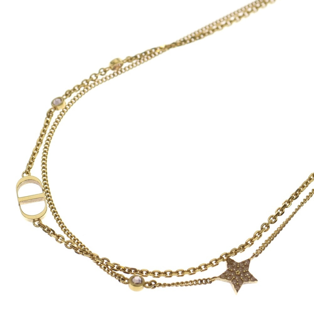 Christian Dior(クリスチャンディオール) PETIT CD ロゴ ストーン ネックレス ペンダント チェーン ピンク×ゴールド