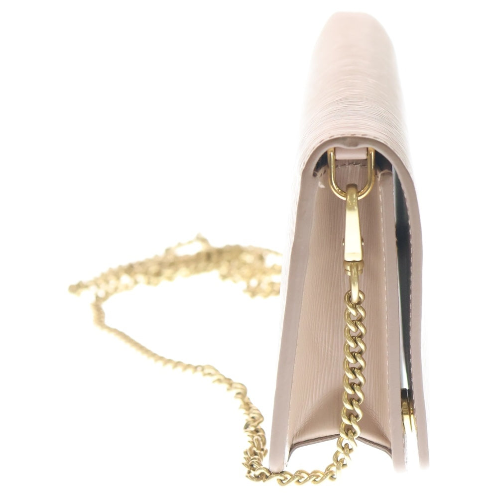 PRADA(プラダ) ロゴプレート チェーンショルダーバック チェーンウォレット ミニバッグ ピンクベージュ レザー 1DH044 ゴールド金具