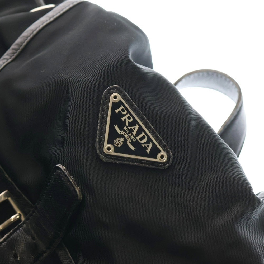 PRADA(プラダ) トライアングルロゴ リュックサック バックパック ブラック ナイロン テスート シルバー金具 レディース