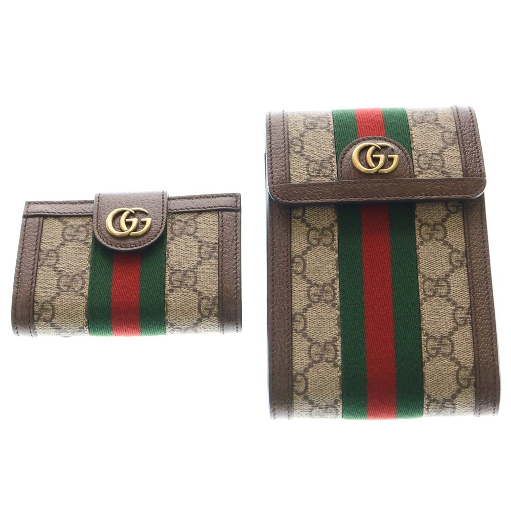 GUCCI(グッチ) GGスプリーム マーモント オフィディア ロゴプレート シェリーライン PVC レザー コンパクト 二つ折り財布 ショルダーバッグ セット ゴールド金具 699173 レディース