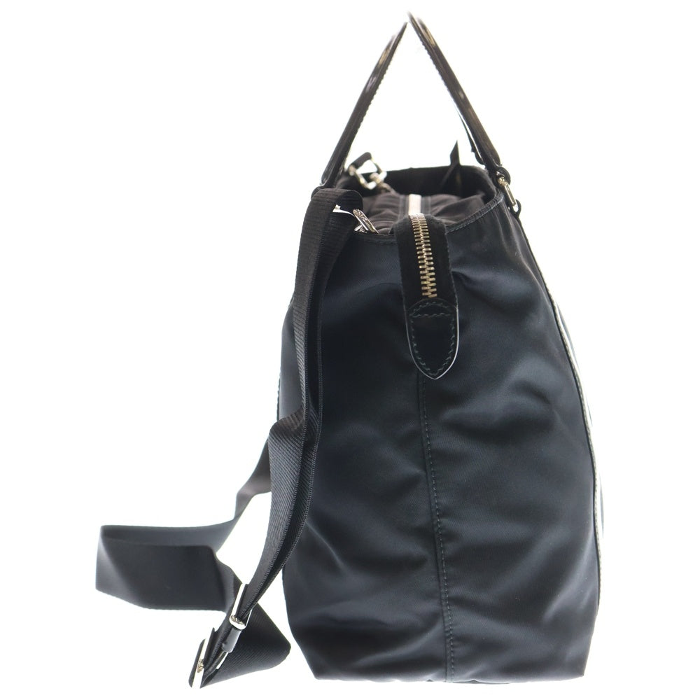 PRADA(プラダ) ロゴ ハンドバッグ トートバッグ ブラック レザー×ナイロン シルバー金具