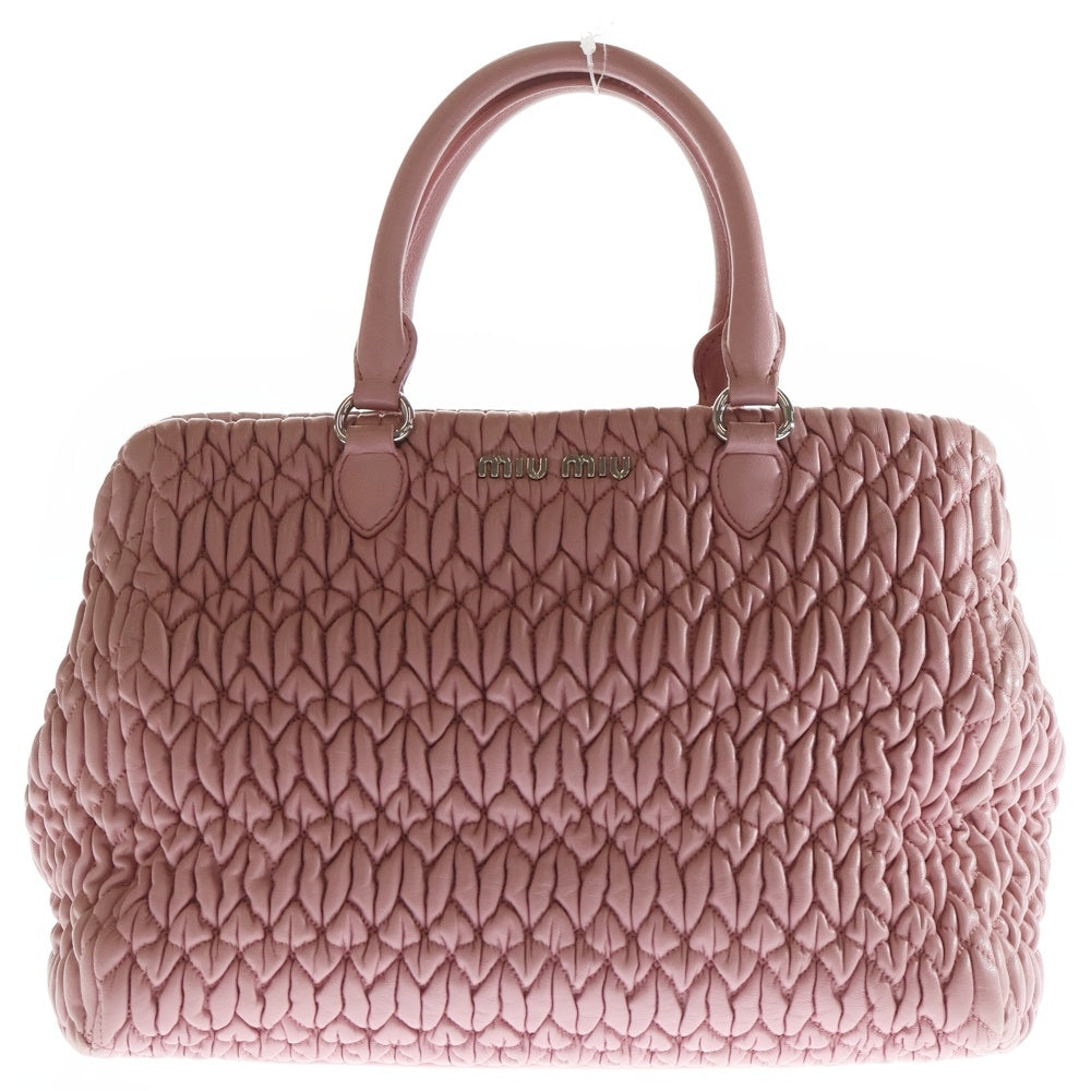 miumiu(ミュウミュウ) マテラッセ ナッパクリスタル ハンドバッグ トートバッグ ピンク レザー シルバー金具 レディース