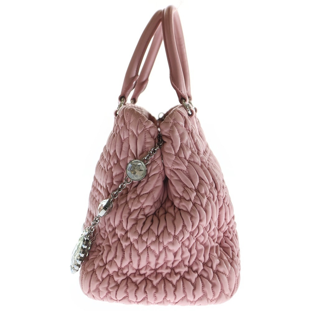 miumiu(ミュウミュウ) マテラッセ ナッパクリスタル ハンドバッグ トートバッグ ピンク レザー シルバー金具 レディース