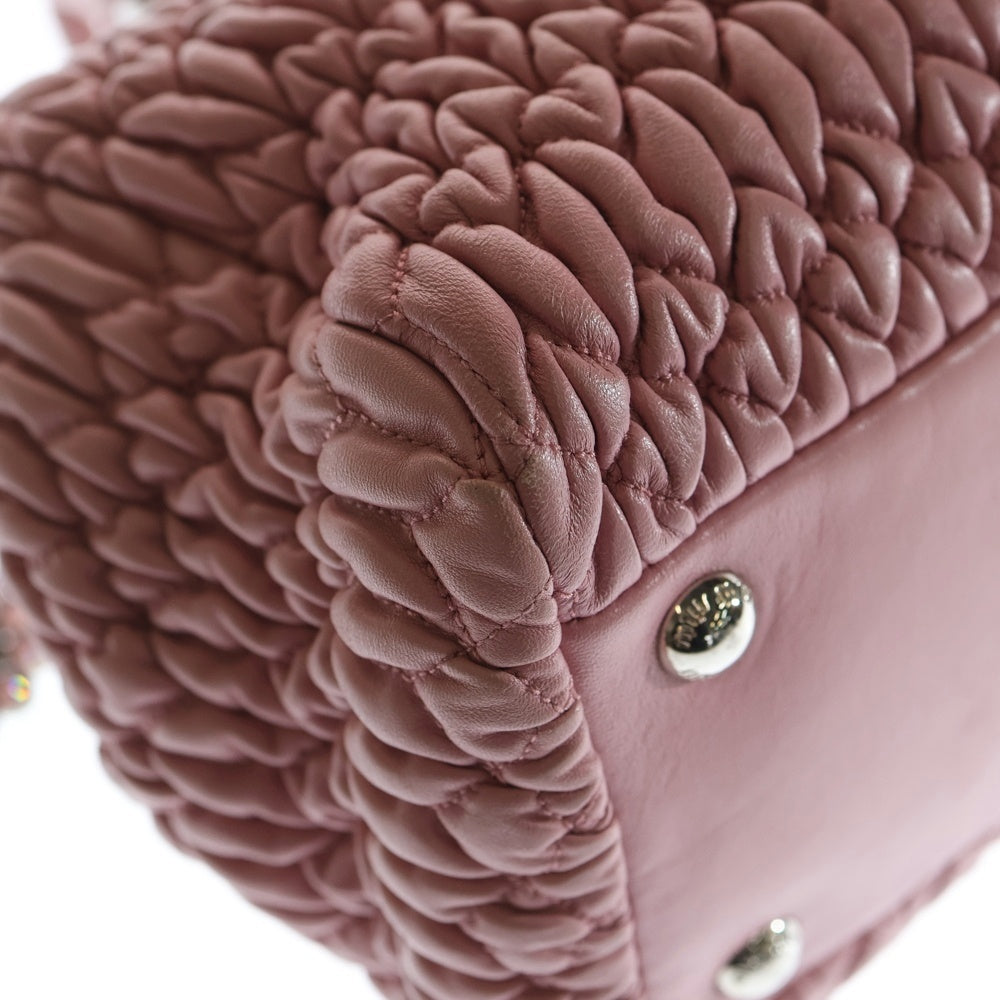 miumiu(ミュウミュウ) マテラッセ ナッパクリスタル ハンドバッグ トートバッグ ピンク レザー シルバー金具 レディース