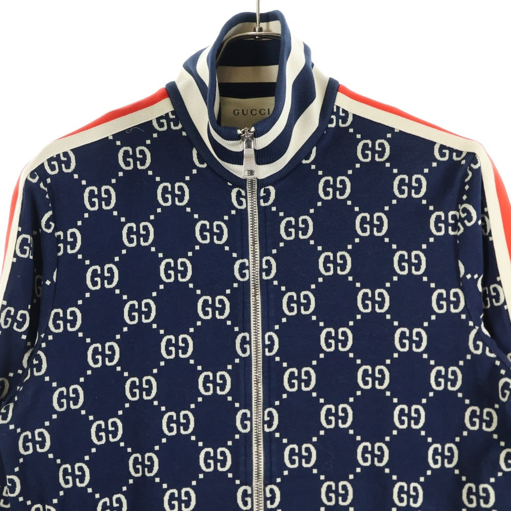 【早い者勝ち】GUCCI ネイビー ジップアップジャケット　GG シェリーライン GUCCI(グッチ) GGジャガード 総柄 サイドライン ジップアップ トラック