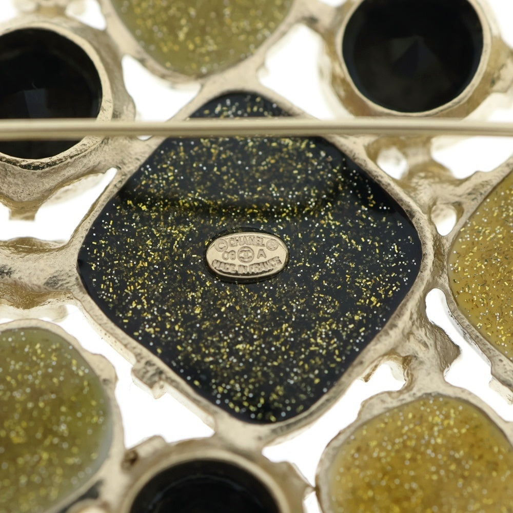 CHANEL(シャネル) グリポア パール付きブローチ ココマーク ストーン ピンバッジ ブラック×ベージュ×ゴールド 08A レディース