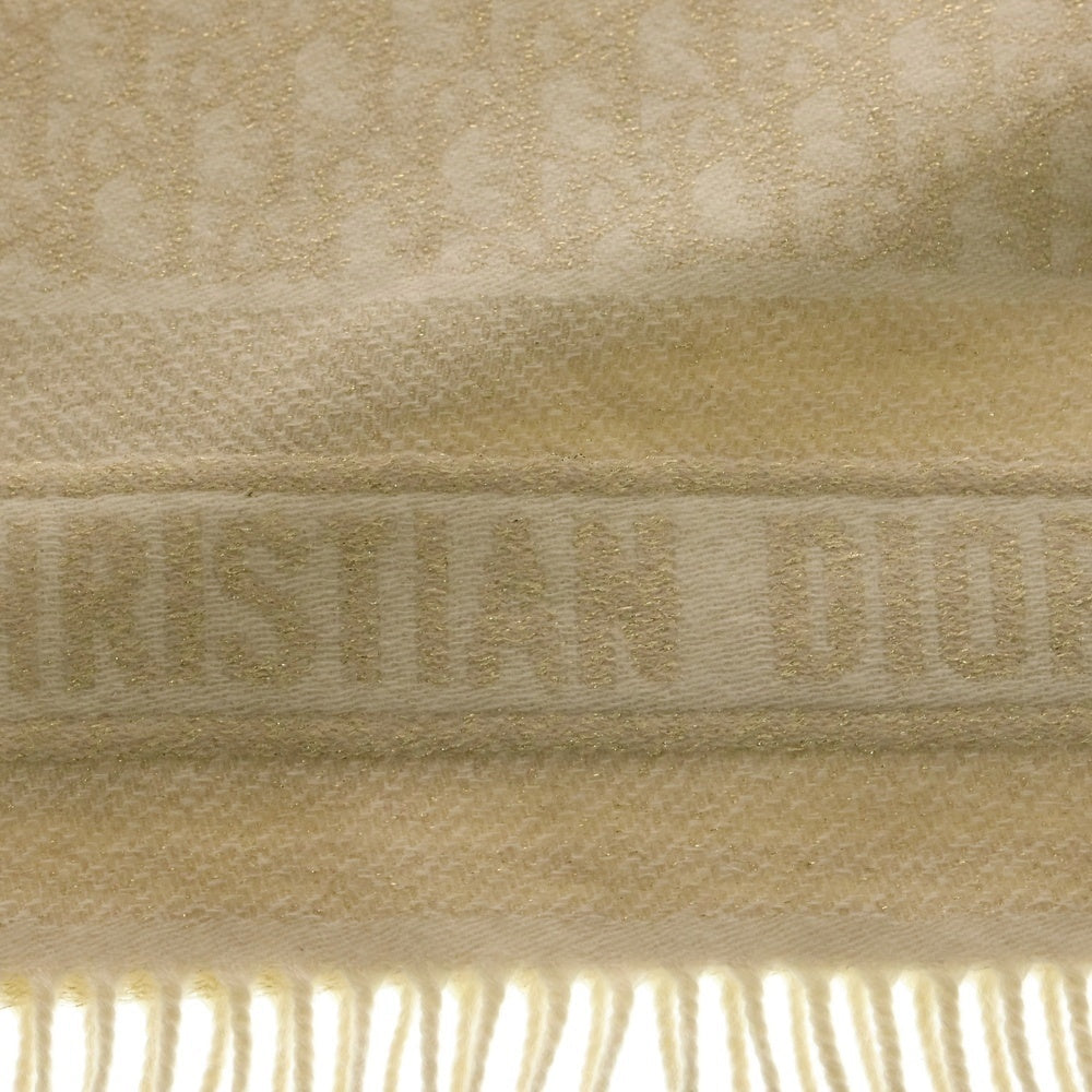 Christian Dior(クリスチャンディオール) オブリーク ジャガード 総柄 フリンジ マフラー ホワイト/ベージュ