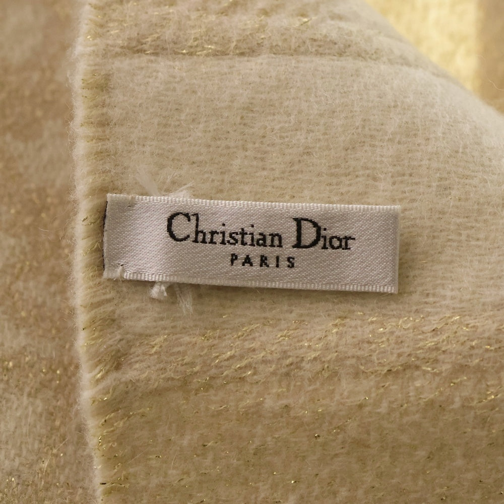 Christian Dior(クリスチャンディオール) オブリーク ジャガード 総柄 フリンジ マフラー ホワイト/ベージュ