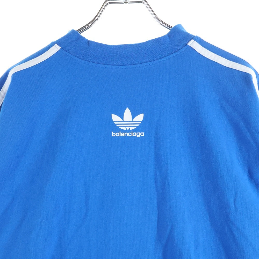 BALENCIAGA(バレンシアガ) ×adidas アディダス トレフォイル ロゴプリント モックネック 半袖Tシャツ カットソー ブルー 739101 レディース